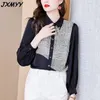 Camicia nera stile retrò Hong Kong da donna camicia a maniche lunghe con stampa lettera primavera design top di nicchia JXMYY 210412