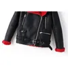 Vintage femmes rouge col de fourrure manteaux hiver dames PU cuir jacktes femme mode moto filles faux manteau 210427