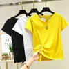Harajuku Weiß Weiche Kurzarm T-shirt Frauen V-ausschnitt Tops Sexy Sommer Koreanische Kleidung Frau T-shirt Slim T-shirt Mode 210604