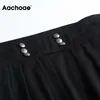 Aachoae Mode Femmes Noir Large Jambe Pantalon Taille Haute Lâche Pantalon Plissé Femme Zipper Fly Casual Solid Long Pantalon 210413