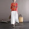 Johnature Dames Vintage Print Floral Shirts en Tops Stand Blouses Button Summer Rood Losse Chinese Stijl Vrouwelijke Shirts 210521