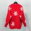 H.SA Kvinnor Oversized Maple Leaf Pullover och Vår Långärmad Röd Pull Jumpers Fashion Girls Cashmere Sweaters 210417