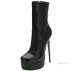 Gros-Bottes Karin En Vente Mode Chaussures Femme Mince Talons Hauts Bout Rond Plate-Forme Zip Solide Lumineux