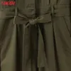 Women amy green jumpsuit with slash long Sleeve pocket female casual SL240 210416
