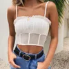 Mesh Ruffles Dling Tank Topy Przeglądaj przez Sexy Tank Skrzynia Tank Potargowany Biały Szyfonowy Top Lato Bez Ramiączek Bez Backless Black Camis 210507