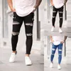 Rue Cool jean hommes maigre Patchwork Denim trou lavage Vintage Hip Hop travail pantalon mince mâle Ropa Hombre # G30 hommes pantalons