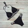 Push Up Bikini Stroje Kąpielowe Kobiety Tassel Black Ball Leopard Swimsuit Kostium Bikinis Zestaw Biquini Brazylijski Plaża Nosić 210625