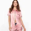 Летняя пижама для женщин сатин Silk Striped Sleekwear 2 штуки набор топы сна брюки PJS дамы ночной носить лаундж домашний костюм