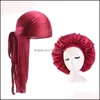 Czapka / SKL Czapki Kapelusze Kapelusze, Szaliki Rękawiczki Moda Aessories Duragów i Czapki 2 Sztuk / Zestawy Mężczyźni Długi Tail Silky Durag 42cm Extra Duża maska