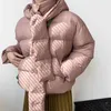 HXJJP Kadınlar Kalınlaşmış Kısa Kapüşonlu Boy Parkas Puffer Ceket Kış Uzun Kollu Düğmeler Cepler Kadın Sıcak Coat 211130