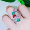 Adjustable Multicolor Blue Red CZ Crystal Gold Color Chic Engagement Finger Rings for Women Boho Party Jewelry R183 210714