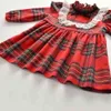 Meisjesjurk mode geruite shirt jurk kanten splitsing voor meisjes feestjurk herfst Engeland kleren voor meisjes kerstjaar H30 210329