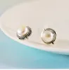 MeibaPJ Real S925 Sterling Silver Retro National Style Oval Inlaid Natural Pearl Women's Fashion Earrings Exquisite Gift Jewelry