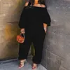 Women Fashion Loose Fit Long Sleeve Partywear Jumpsuits Oversize 4XL/3XL Plus size Solid Off Shoulder Jumpsuit 210716