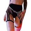 Sexy Women Mesh Shorts Panties Fishnet Hollow Out Bodycon High Waist Knickers Suspenders Garter Women's