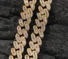 Chaîne cubaine baguette à griffes de 15mm, plaqué or blanc 14 carats, collier en vrais diamants glacés, bijoux en zircone cubique, longueur 14-20 pouces, 245B