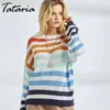 Tataria Women Long Sleeve Knitted Rainbow Striped Sweater Batwing Autumn Winter Jumpers Tops 210514