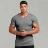 Running V Neck Short Sleeve T shirt Men Knitted Gym T-shirt Slim Fit Sports Tee Shirt Male Bodybuilding Fitness Workout Clothing 210714