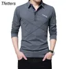 TFETTERS Brand T Shirt Men Long T-shirt Turn-down Stripe Designer T-shirt Slim Fit Loose Casual Cotton T Shirt Male Plus Size 210726