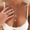 Trendigt multilayered fjäril halsband för kvinnor mode solstjärna guld pärla choker halsband 2021 trend smycken gåva