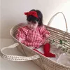 Moda criança meninas conjunto de roupas de bebê xadrez de manga completa camisa e bloomer 2 pcs coagulação s roupas de meninos 210429