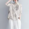 Verão Mulheres Blusa Camisas Plus Size Paisley Impressão Algodão Linho Vintage Tops Solto Casual Femme Vestuário A9304 210512