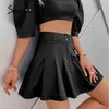Casual high waist women pleated skirt summer Sexy black female tie short A-line Streetwear fashion mini skirts 210414