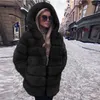 Vinter Tjock Varm Faux Fur Coat Kvinnor Plus Storlek Hooded Långärmad Jacka Lyx Bontjas Furry Womens Kvinnors