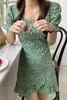 Korejpaa Dames Jurk Zomer Koreaanse Chic Retro Elegant Square Collar Floral Onregelmatige Gesp Bladerdeeg Mouw Gevorderde Vestidos 210526