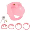 Nxy Cockrings Pink Resin Ht V4 Male Chastity Device with 4 Penis Ring Plastic Cock Cage Bondage Fetish Belt Sex Toy for Men 1206