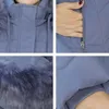 Kış Kadın Uzun Parka Katı Kalın Ceket Boy Ince Kapşonlu Kürk Yaka Ofis Bayanlar Ceket Dış Giyim Abrigo Mujer Invierno 211008