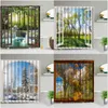 シャワーカーテン春の景色冬の風景バス3D印刷窓森林滝カーテン防水布の浴室の装飾