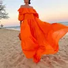 Geel Off Shoulder Ruches Geplooid Jurk Plus Size Dames Casual Beach Holiday Slash Neck Layered Summer Long Maxi Jurken X0521