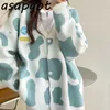 Girlfriend Sweater Winter Loose V Neck Print Cow Cardigan Coat Long Thick Knitted Sweaters Japan Style Harajuku Cute Gentle 210610