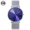 남성 스테인레스 스틸 메쉬 일본 쿼츠 무브먼트 방수 블루 다이얼 손목 시계 패션 간단한 세련된 상위 럭셔리 브랜드 시계 210527