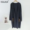 Höst Vinter Kvinnor Vintage Patchwork Long Cardigan Med Fickor Ärme Casual Strikked Sweater Chic OuterWear Coat 210508