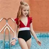 Oudere meisjes ruches badpak voor kinderen zwart rood badmode kinderen comfortabele bikini outfit kleding 210529