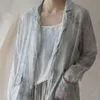 Johnature Loose Comfortable Retro Tie Dye Downe Collar Bomull Linen Lace Up Coat Höst Kvinnor Leisure Cardigan Coat 210521