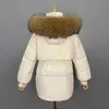 Winter Down Jacket Women 90% Vit Duck Coat Stor Naturlig Raccoon Fur Collar Hooded Tjock varm justerbar midja 211108