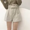 Wollgürtel Warme Shorts Frauen Herbst Winter Verdicken Mode Hohe Taille A-Linie Breite Bein Stiefel Shorts Mädchen Elegante Kurze Hosen 210611