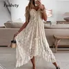 Lady Elegant SleevelStrap Party Dr2021 Summer Fashion Tassel V Neck BacklDresses Women Sexy Crochet Lace Beach Dress X0529