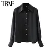 TRAF Women Fashion With Metal Buttons Black Blouses Vintage Long Sleeve Button-up Female Shirts Blusas Chic Tops 210415