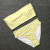 PLAVKY Rétro Sexy Jaune Rayé Sans Bretelles Bandeau Biquini Coupe Taille Haute Maillot De Bain Maillot De Bain Maillots De Bain Femmes Bikini 210629