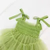 Summer Sling Girl Fashion Pink Green Dress Party Dress For Baby Girls Mesh Children Kids Dresses Fluffy Ball Gown Casual Dresses Q0716