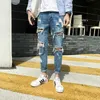 Mannen jeans denim blauwe gaten gescheurd hip-hop trendy casual streetwear koreaanse stijl losse tieners dunne vintage retro ins bf all-match x0621