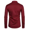 Wine Red Slim Fit Dress Shirts Men Brand Mandarin Collar Long Sleeve Shirt Male Casual Business Work Shirt with Pocket 2XL 210522