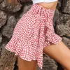 ミニ女性のスカート韓国の高い腰印刷サマースクールガールズセクシーなフリルかわいいプリーツ210708