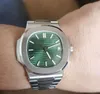 2021 new arrives Top Nautilus Watch Men Automatic Man Watches 5711 Silver bracelet green face Stainless Mens Mechanical di Lusso Wristwatch Date 03