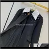 Trench da donna Donna Moda di alta qualità Scollo manica lunga Seta ricamata Colletto in pizzo Cuciture Cappotto di lana con strass 11241 Mxsa2