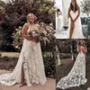 Bohemian A Line Full Lace Wedding Dresses Bridal Gowns Deep V Neck Sweep Train Backless High Side Split Country Style Boho Vestidos De Novia